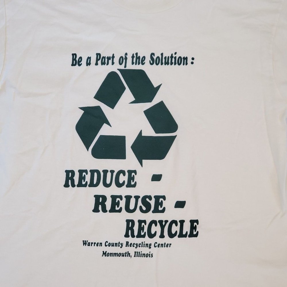 Vintage 90s Recycling Graphic Tshirt Reduce Reuse Offwhite Single Stitch Large